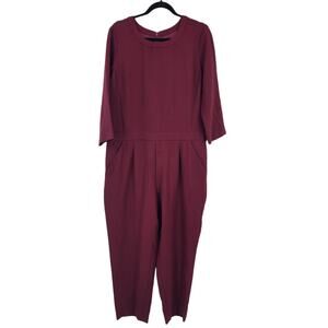 Madewell Sloan Long Sleeve Textured Jumpsuit in Burgundy Crepe Size 12